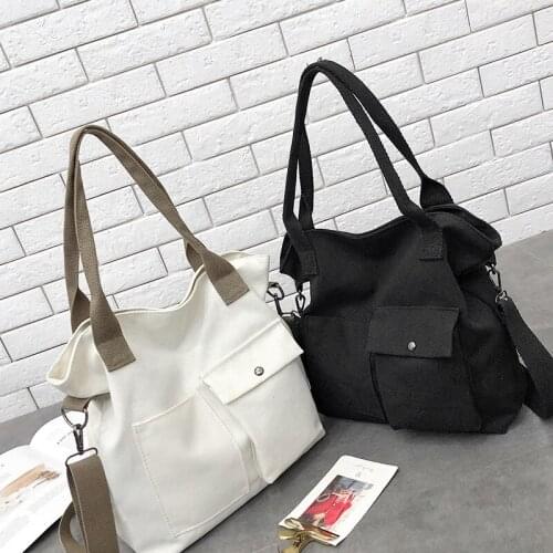 Womens Simple Canvas Bag Fashion Student Shoulder Bags Versatile Teenager Tote Handbag Harajuku Japanese Large Capacity Bag