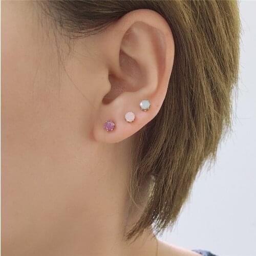 Lovely Gold Color Plating Multi Colored 5mm Zircon Stone 6 Pairs Stud Earrings For Women Girl Party Elegant Daily Accessory