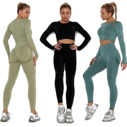 2021 Women Seamless Yoga Set squat proof High Waist Gym Leggings Shirts Suit Long Sleeve tops Fitness Workout Sports Sets