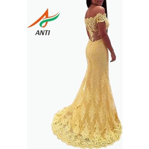 ANTI Arabic Yellow Mermaid Long Prom Dresses 2019 Backless Formal Party Gowns Women vestidos de gala Longue gala jurken Custom