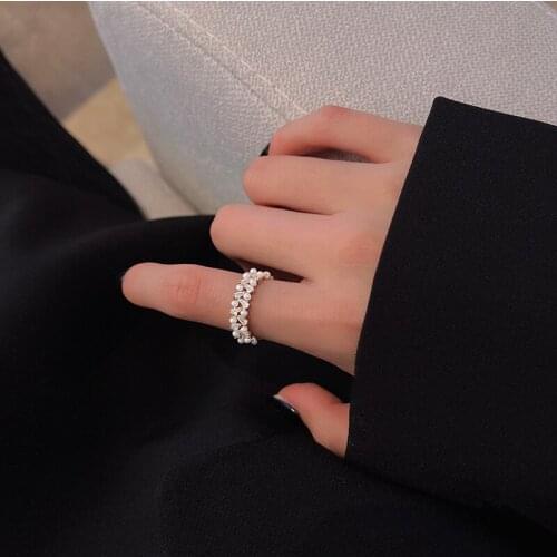 Surprise Price Jewelry Gift Cute Top Quality Zircon Pearl Double Summer Females Ring Bridal Ring for Women Girls Vintage