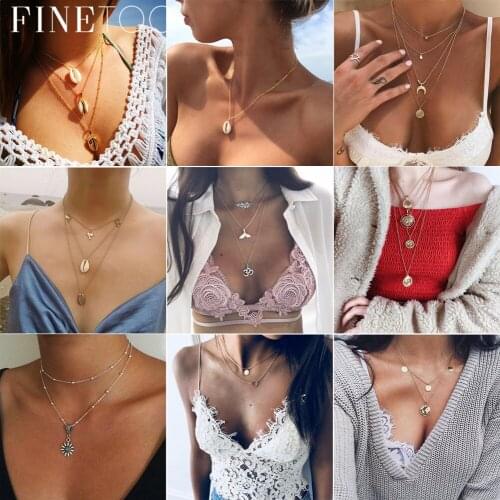 2019 Boho Cowrie Shell Pendant Necklace Women Ocean Beach Multi Layered Necklaces Pendants Choker Collar Concha Kolye Collares