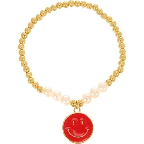 ZHINI New Fashion Imitation Pearls Statement Bracelets for Women 10 Color Smiley Face Pendant Statement Jewelry 2021 pulseras