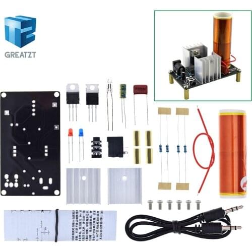 GREATZT 1 Set Mini Tesla Coil Kit 15W Mini Music Tesla Coil Plasma Speaker Tesla Wireless Transmission DC 15-24V DIY Kits