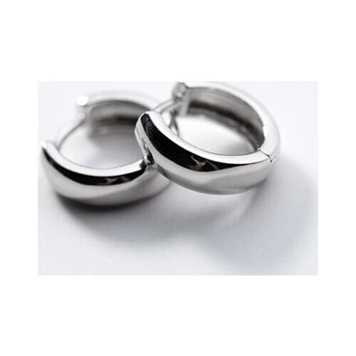 1pair REAL. 925 Sterling SIlver Fine Jewelry Rounded width 4.5mm geometric Hoop Huggie Earrings GTLE2238
