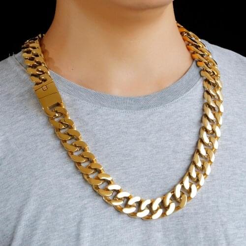 20mm Width Mens Heavy Cuban Curb Link Chain Necklace Hiphop Necklace Classic Goldtone 316L Stainles Steel Best Friends Jewelry