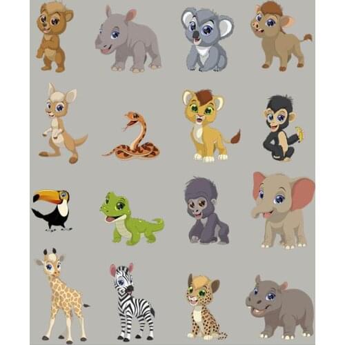 20pcs Animal Zoo Badge Washable Heat Transfer Stickers Vinyl Patches Iron On Patch For Clothing Appliques Jacket Jeans Patchwork