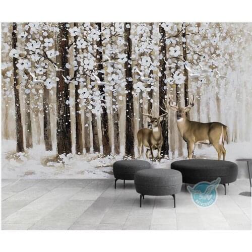 Custom photo 3d wallpaper European forest snow elk flying bird living room home decor 3d wall murals wallpaper for walls 3 d