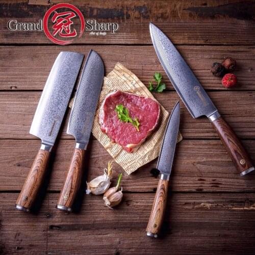 GRANDSHARP 4 Pcs Damascus Knife Set vg10 Japanese Damascus Steel Chef Santoku Nakiri Utility Damascus Kitchen Knives Cooking