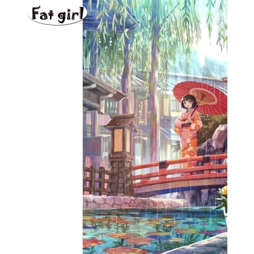 DIY Diamond Painting Cross Stitch Kit Japanese girl full square round Diamond Embroidery Enjoy the scenery 5D Mosaic home decor
