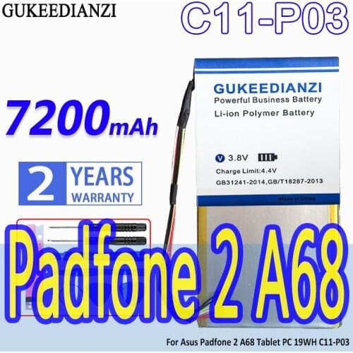 High Capacity GUKEEDIANZI Battery C11-P03 7200mAh For Asus Padfone 2 A68 Tablet PC 19WH C11-P03 Padfone2