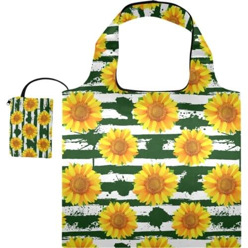 Big Size Thick Tote ECO Reusable Polyester Portable Shoulder Womens Handbags Sunflower Folding Pouch Shopping Bag Foldable