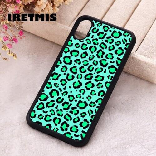 Iretmis 5 5S SE Phone Cover Case for iPhone 6 6S 7 8 Plus X Xs XR 11 12 Mini Pro Max Rubber Blue Green Leopard Print Pattern
