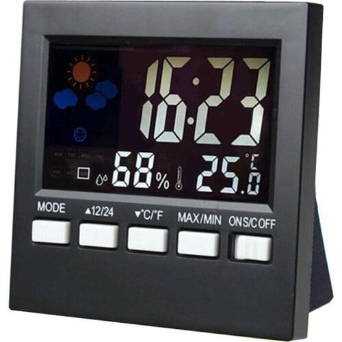 Colorful Weather Station Voice Control back light Alarm Clock With temperature hygrometer indoor weather