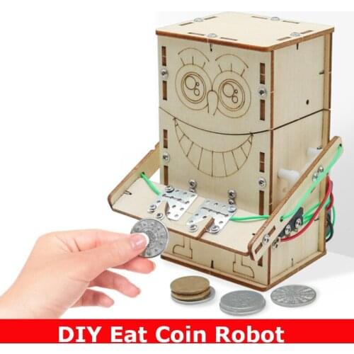 Wooden Electric Powered Eat Coin Robot DIY Models & Building Toy Science &Education Model Toy For Children Gift Toy