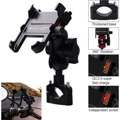 Motorcycle Phone Holder Stands Quick Charge 3.0 Socket Motorbike Moto Bicycle Bike Phone Holder with Usb Charger Handlebar Stand