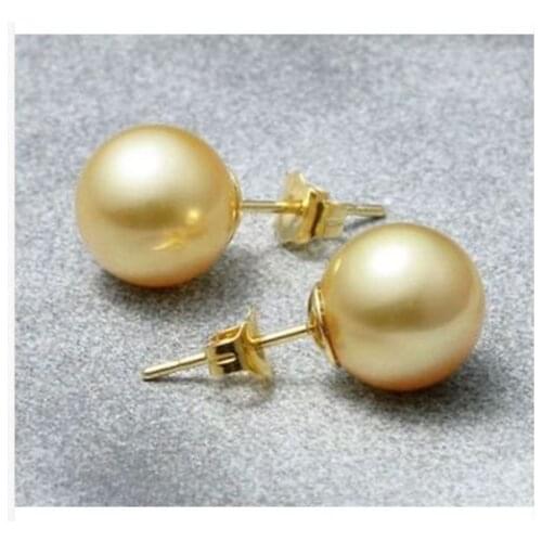 Elegant charming huge 11-12mm south sea genuine gold round pearl Earrings