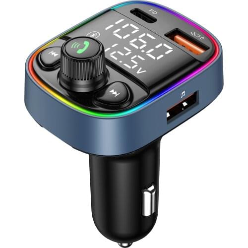 LED Backlit bluetooth 5.0 FM Transmitter Car MP3 TF/U Disk Player Car Kit Adapter Dual USB QC3.0 PD18W Type-c Fast Charger