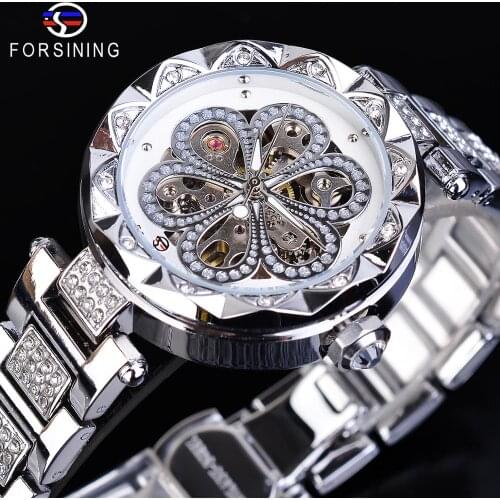 Forsining Women Watch Top Brand Luxury Diamond Female Mechanical Automatic Watches Stainless Steel Fashion Casual Ladies Clock