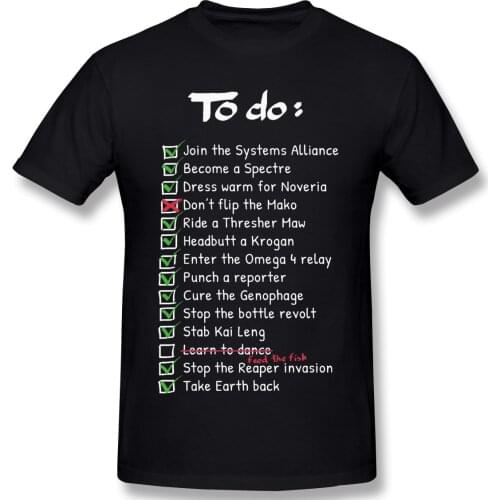 Commander Shepards To Do List T Shirt popular mens short sleeve men White Mass Effect printed large TShirts Cotton tops