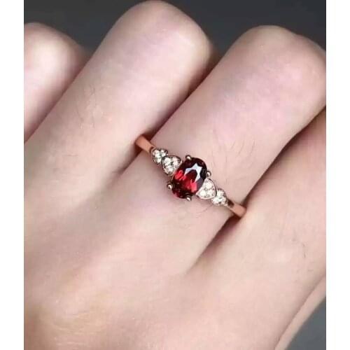 Natural red garnet Ring Natural gemstone Ring S925 sterling silver trendy Elegant Heart womens girl wedding Jewelry