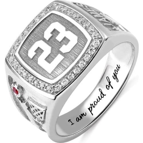 Personalized Initial Ring Baseball Pattern Inner Engraving Word 3.0 Allura Font Number Rings Men Fashion Hip Hop Copper Gift