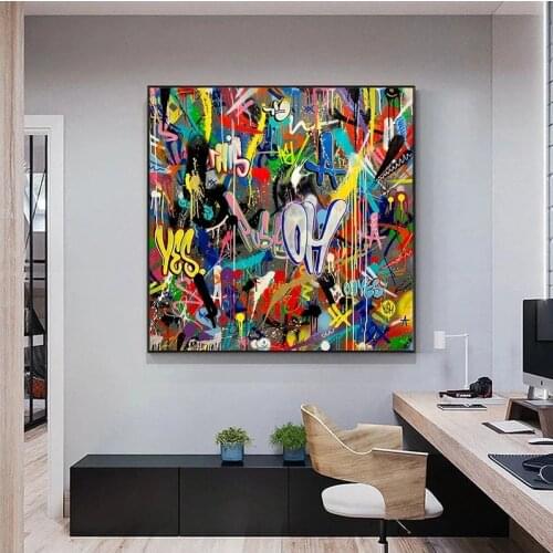 Colorful Abstract Push-Oh Canvas Painting Posters Prints Wall Graffiti Street Pop Art Picture for Living Room Decoration Cuadros