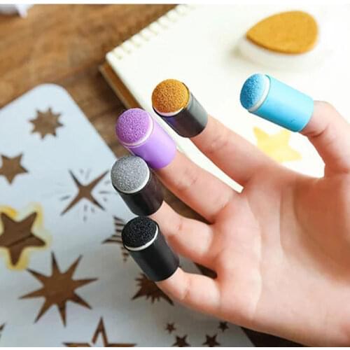 Colorful Sponge Finger Daubers Storage Box Finger Painting Craft Set Finger Paint Drawing Sponge Foam Finger Chalk Ink