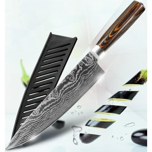 Kitchen Knfe Set 8 Inch Japanese Chef 7CR17 440C Gyuto Stainless Steel Damascus Drawing Meat Cleaver Slicer Santoku Cook
