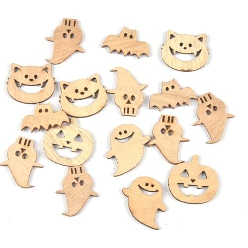 25pcs Horror Pumpkin Ghost Cat Natural Wooden Pendant Halloween Party Decoration Ornaments kids Handmade Crafts Gifts Home Decor