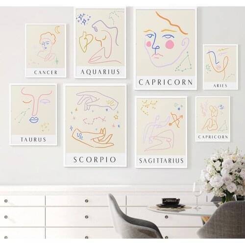 Minimalist 12 Constellation Astrology Sign Wall Art Canvas Painting Nordic Posters And Prints Wall Pictures For Home Boho Decor