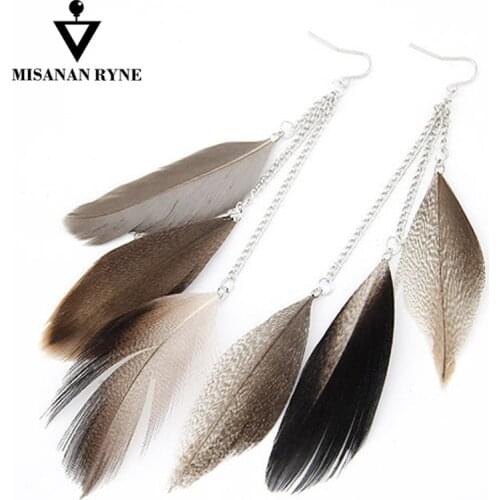 MISANANRYNE Hot Sale Indian Jewelry Boho Dangle Earrings Colorful Long Feather Tassel Ethnic Drop Earrings Brincos For Women