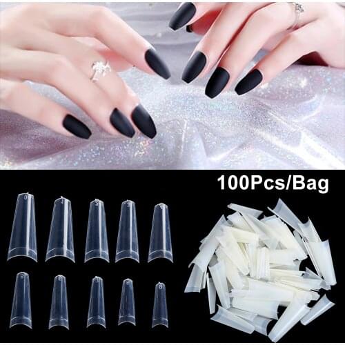 100pcs/pack Acrylic False Fake Nail Art Fingernail Oval ABS Full Cover Pointed Fasle Nails Manicure Tips French Stiletto Nailart
