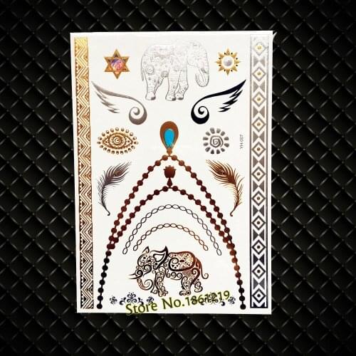 New Silver Elephants Pattern Temporary Tattoo Sexy Women Makeup Tattoo Choker Necklace Design GYH7 Gold Eye Feather Henna Tattoo