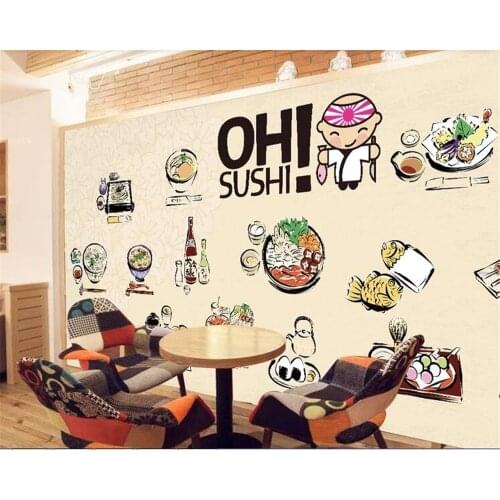 Beibehang papel de parede Personalized decorative wallpaper hotel cartoon hand-painted mural sushi tooling background wallpaper