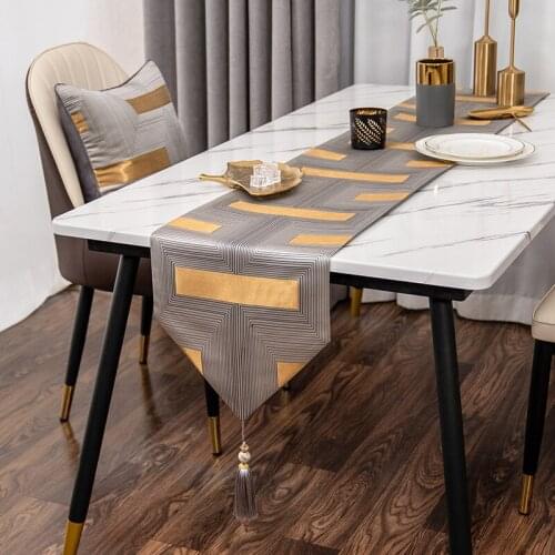 Simplicity Light Luxury Table Runner Geometric Grid Tassels Gray Throw Runner High-grade Rectangular Dining Tea Table Covers