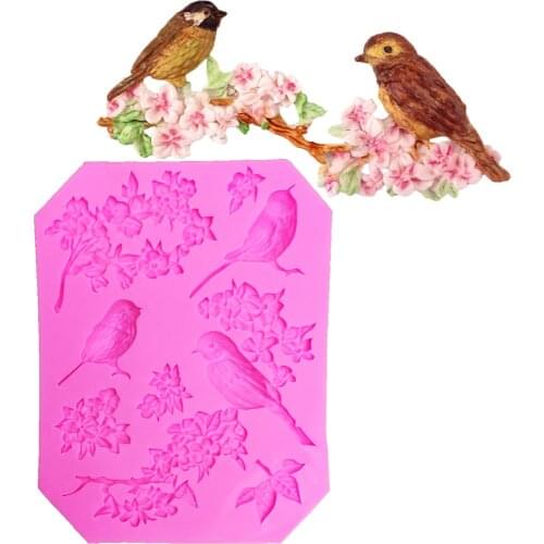 Bird Flower silicone fondant mold cake decorating tools Roses chocolate stencil moldes de silicona para reposteria T1018