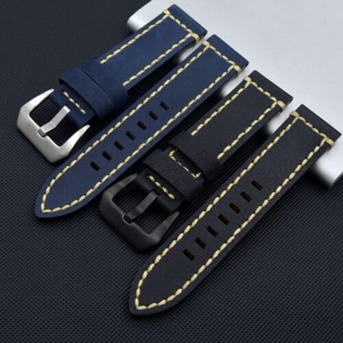 New Blue Black High quality 20mm 22mm 24mm Genuine leather wristwatch straps for PAM watch with stainless steel buckle Watchband
