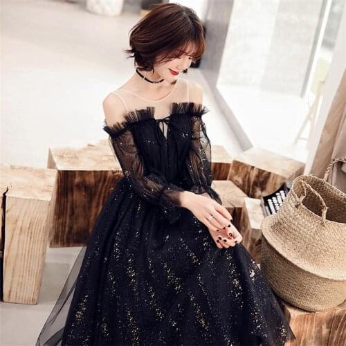 Sexy Evening Dress shiny Bling Stars Formal Dresses Women Elegant Red Boat Neck Lace Up Tulle Long Party mesh Gown black white