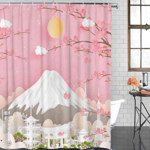 Mountain Peach Blossom Sun Paper Cut Spring Shower Curtain Waterproof Curtains Polyester Bath Curtain