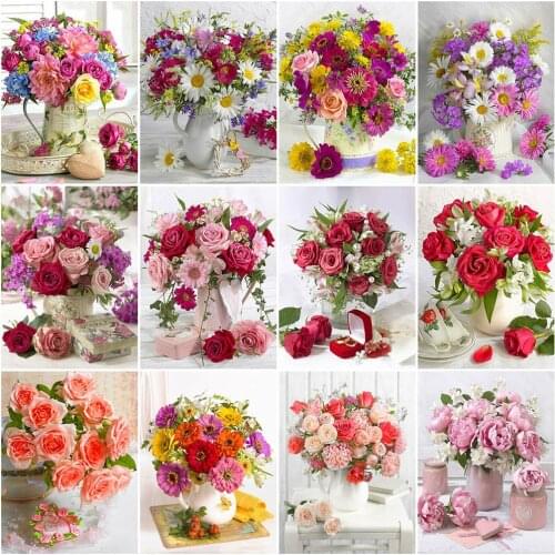YI Bright 5D Diamond Painting Rose Full Square Round Art Rhinestone Diamond Embroidery Flower Mosaic Peony Cross Stitch Home