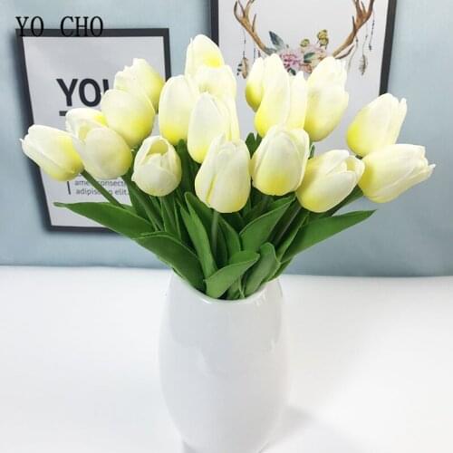 YO CHO 1PC PU Tulips Artificial Flowers Real Touch Artificiales Para Decorat Mini Tulip for Home Wedding Decoration Fake Flowers