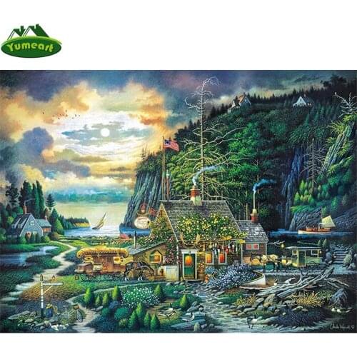Yumeart 5D Diamond Painting Full Square Green Mountain Natural Scenery Pictures Cross Stitch Mosaic Diamond Beads Embroidery Kit