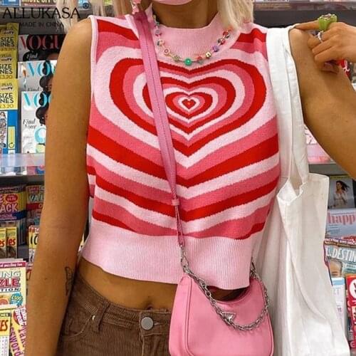 Allukasa Knitted Crop Tops Women Tank Top Summer Sleeveless Y2K Vest Pullover Knitwear Fashion Streetwear Aesthetic Cute Shirts