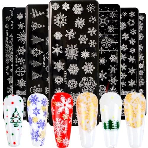 YWK 1 PC Nail Stamping Plates Stamper Scraper Leaf Rose Snowflakes Nail Art Stamp Templates Christmas Manicure
