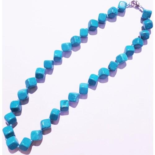 1 Strand/Approx 30Pcs Best Gift DIY Fashion Jewelry Green Turquoise 14mm Square Unisex Pendant Necklace Length 210mm