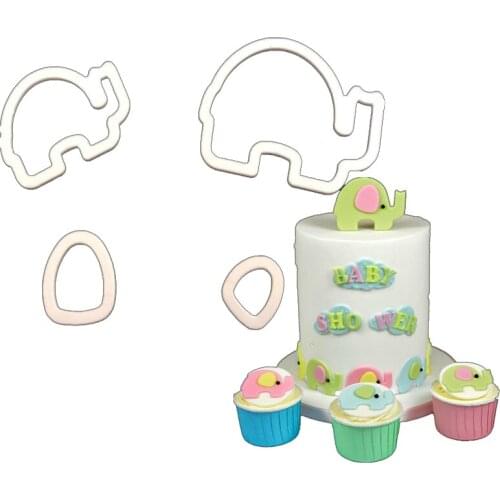 2pcs Elephant Cookie Cutter Plastic Biscuit Cut Mold Baking Fruit Cut Cake Mold Embossing Printing Die