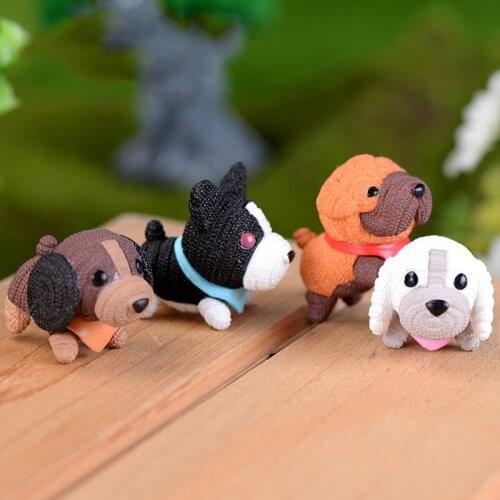4pcs Woolen dog miniature Figurine cartoon animal Figures Anime Models home wedding garden decoration DIY accessories girl toy