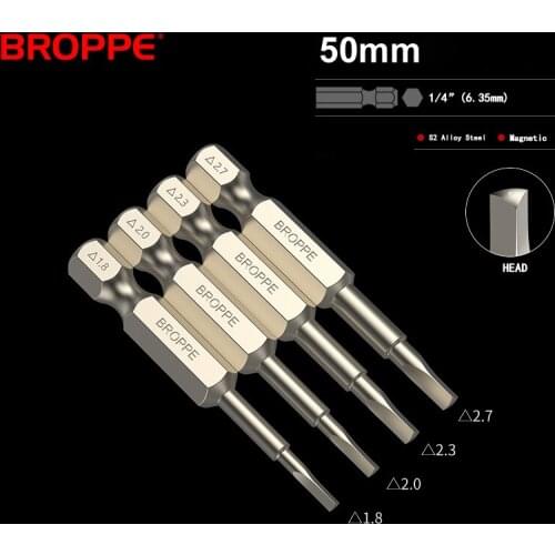 4pcs 1/4" 50mm Triangle Screwdriver Bits 1.8-2.7mm Magnetic Electric Drill S2 Steel Screw Driver Bit Set Power Driver Tools