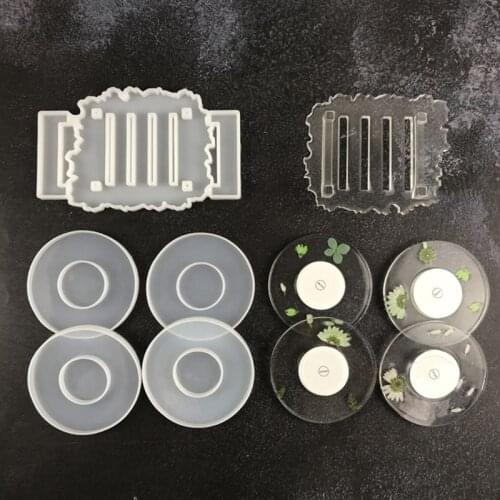 4pcs LED Light Up Tea Cup Round Coaster Molds Glowing Luminous Discs with Storage Rack Stand Resin Mould DIY Crafts